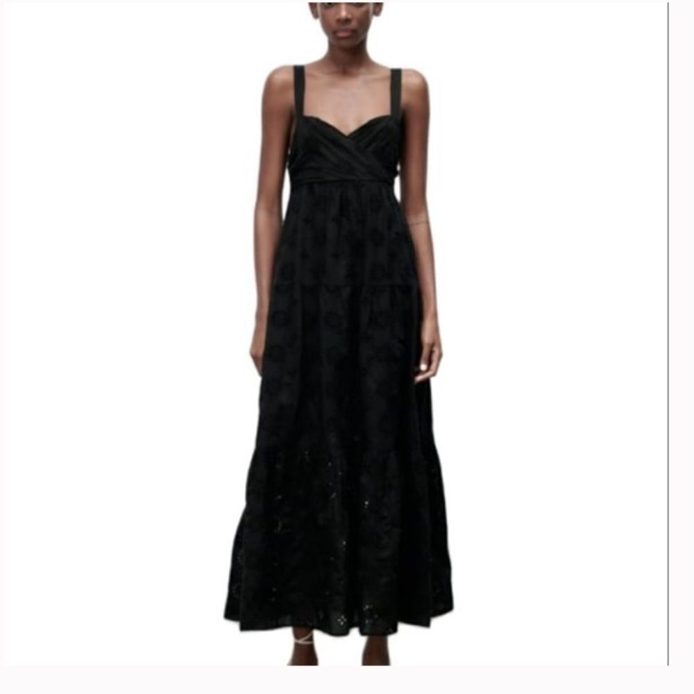 ZARA OPENWORK EMBROIDERED DRESS BLACK | 5107/301 Size S